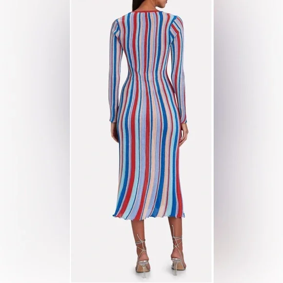 ๐ NWT Misa Los Angeles Rafael Striped, Metallic Long Sleeve Midi Dress. Medium. - Picture 2 of 7